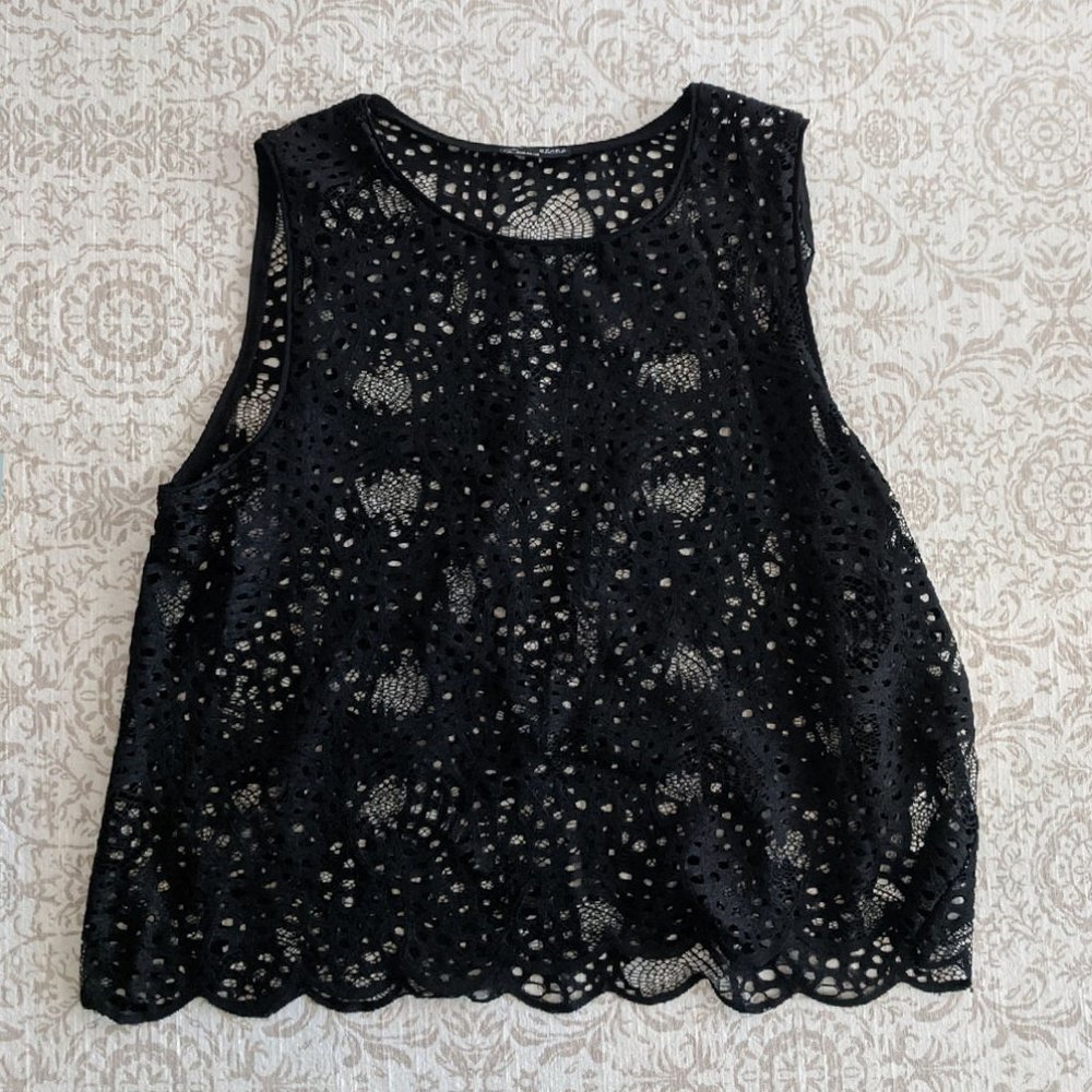 ZARA Basic Sleeveless Unlined Lace Top Size L